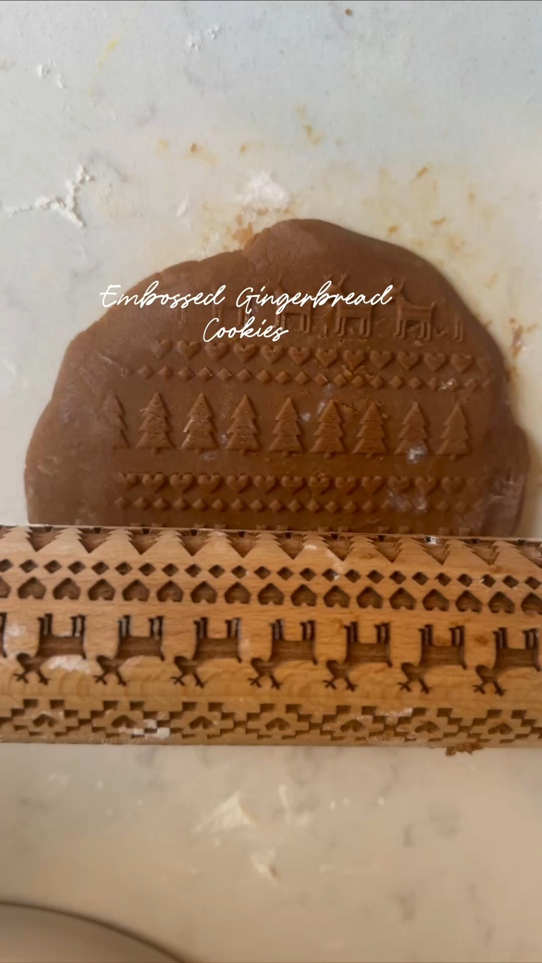 Embossed Gingerbread Cookies [Recipe Below]❄️⭐️🌲🎁
Ingredients
	•	3 cups all-purpose flour
	•	½ tsp salt
	•	1 Tbsp ground ginger
	•	2 tsp ground cinnamon
	•	¼ tsp ground cloves
	•	6 Tbsp unsalted butter, room temperature
	•	¾ cup dark brown sugar
	•	1 large egg
	•	½ cup molasses
	•	2 tsp vanilla extract
	

Glaze
• 1/2 cup icing sugar 
•1 teaspoon vanilla 
• 1 tablespoon melted butter 

Mix & add water for consistency to thin out if needed. Brush on cookies once cooled. 

Instructions
	1.	Preheat the oven to 375°F (190°C).
	2.	In a medium bowl, whisk together the flour, salt, ginger, cinnamon, and cloves. Set aside.
	3.	In the bowl of a stand mixer, cream the butter and brown sugar just until combined—do not beat until light and fluffy.
	4.	Add the egg and mix until incorporated.
	5.	Add the molasses, vanilla. Mix until fully combined.
	6.	Gradually add the flour mixture and mix until a dough forms.
	7.	Chill the dough in the refrigerator for 15 minutes to make it easier to handle.
	8.	Roll the dough on a lightly floured surface to ¼-inch thickness.
	•	Roll once with a regular rolling pin, then again with an embossed pin if using.
	•	Cut out shapes on a floured surface.
	9.	Place cookies on a parchment-lined baking sheet and bake for 8–9 minutes.

#LTKfamily #LTKwinter #LTKhome