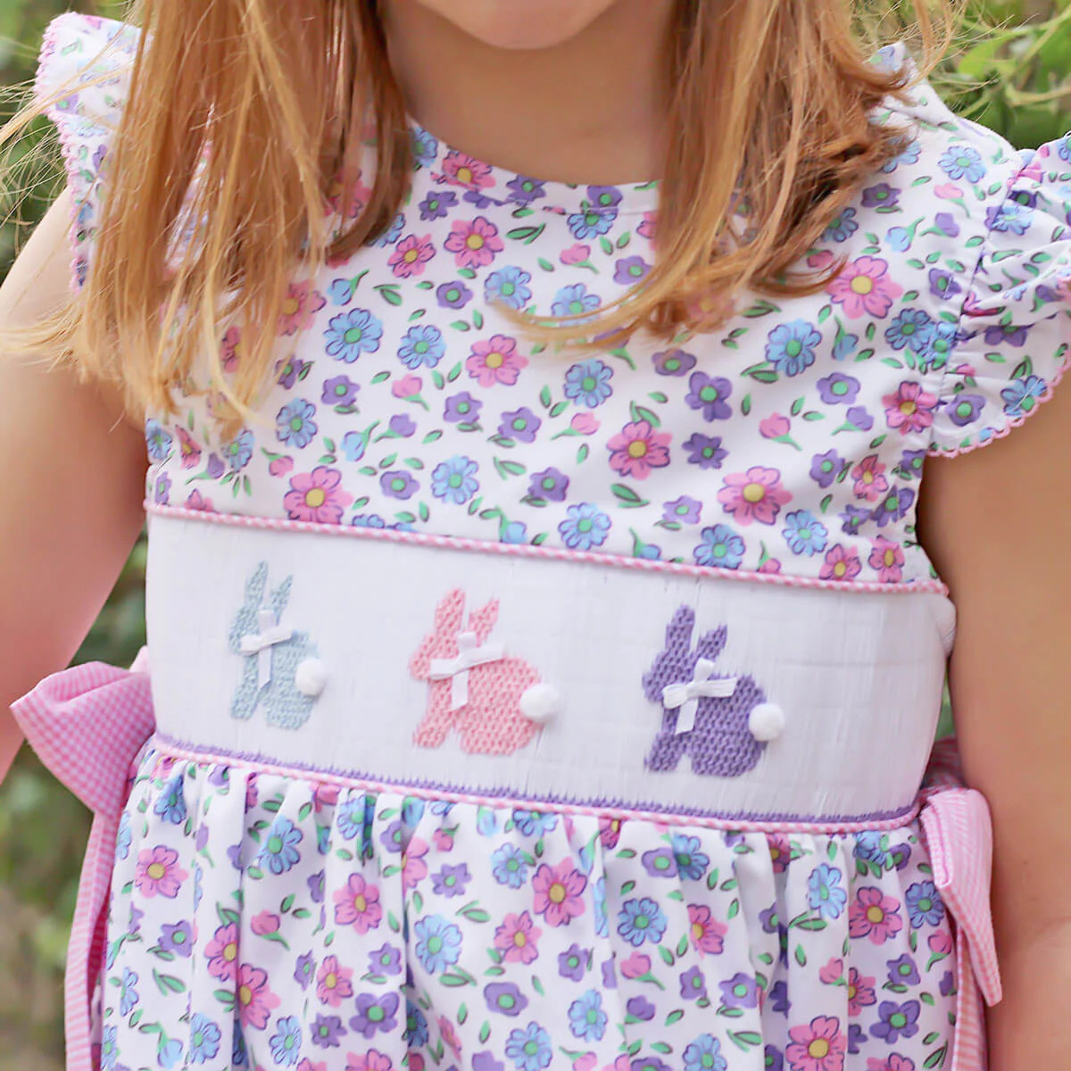Springtime Floral Bunny Smocked Beverly Dress | Classic Whimsy