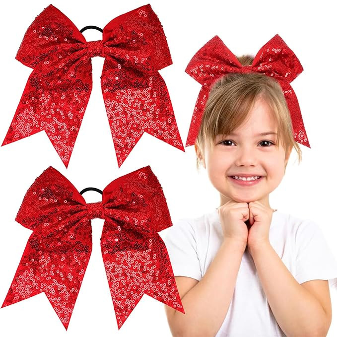 2 PCS 8" Large Cheer Bows Sequin Cheer Hair Bows Ponytail Holders Cheerleading Bows for Jumbo Che... | Amazon (US)