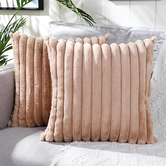 Neelvin Pack of 2 Faux Fur Plush Decorative Throw Pillow Covers Fuzzy Striped Soft Pillowcase Cus... | Amazon (US)