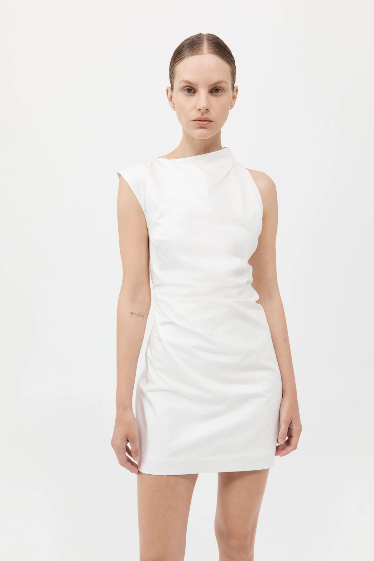 Asymmetric Tuck Mini Dress - White | St. Agni (US, UK, EU)