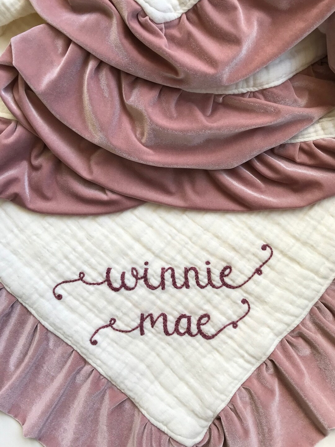 Blanket 6 Layer Muslin Velvet Trim With Personalized Hand Embroidered Name ~ Baby Gift ~ Embroide... | Etsy (US)