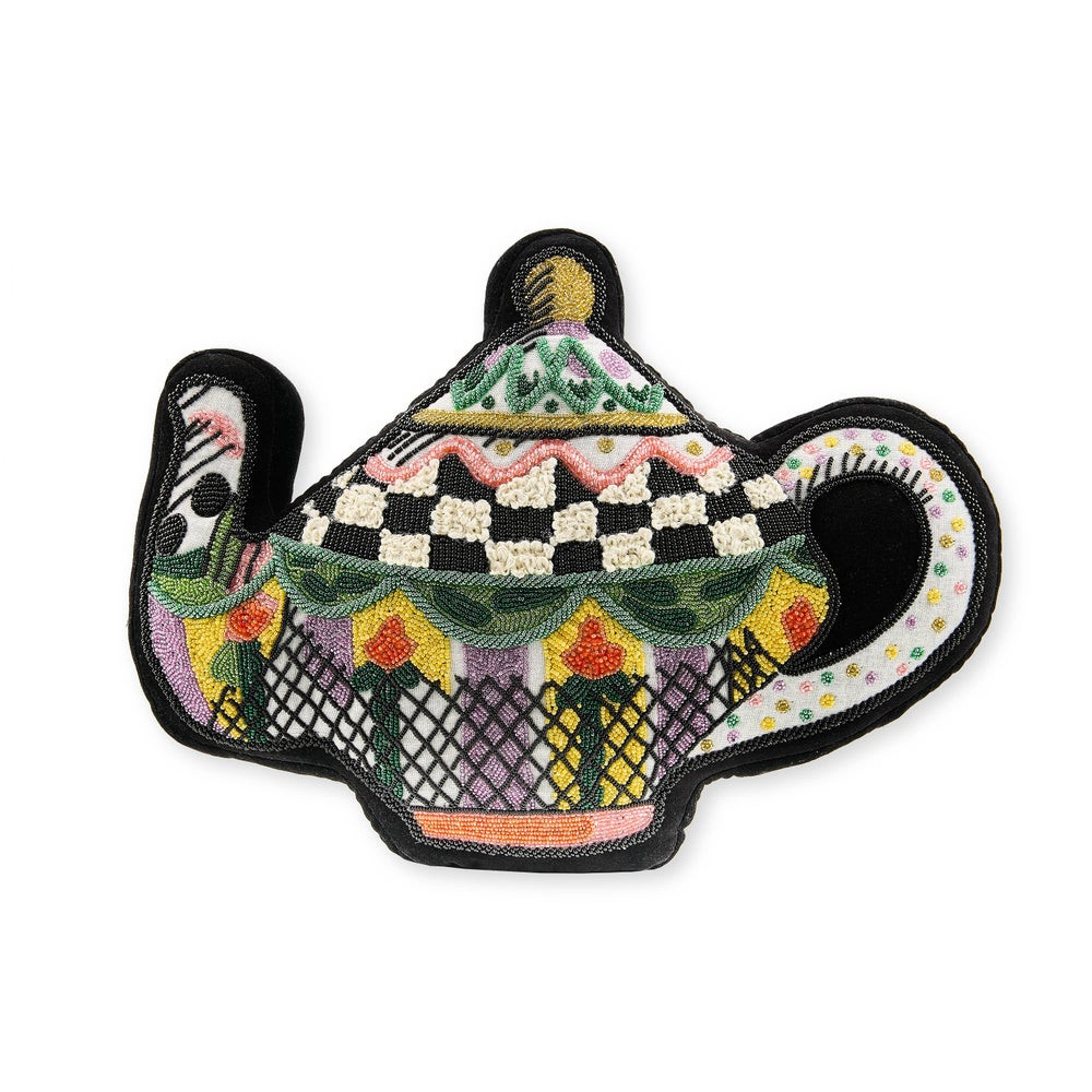 Teapot Shaped Embellished Throw Pillow | MacKenzie-Childs