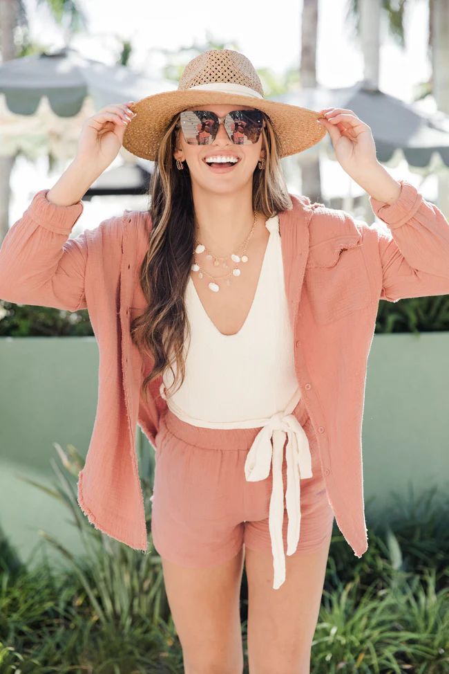 Banded Sun Hat with Frayed Brim | Pink Lily