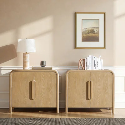 Backlund 36"W 2-Door Modern Natural Storage Oak Veneer Wood Cabinet with Adjustable Shelves | Wayfair North America