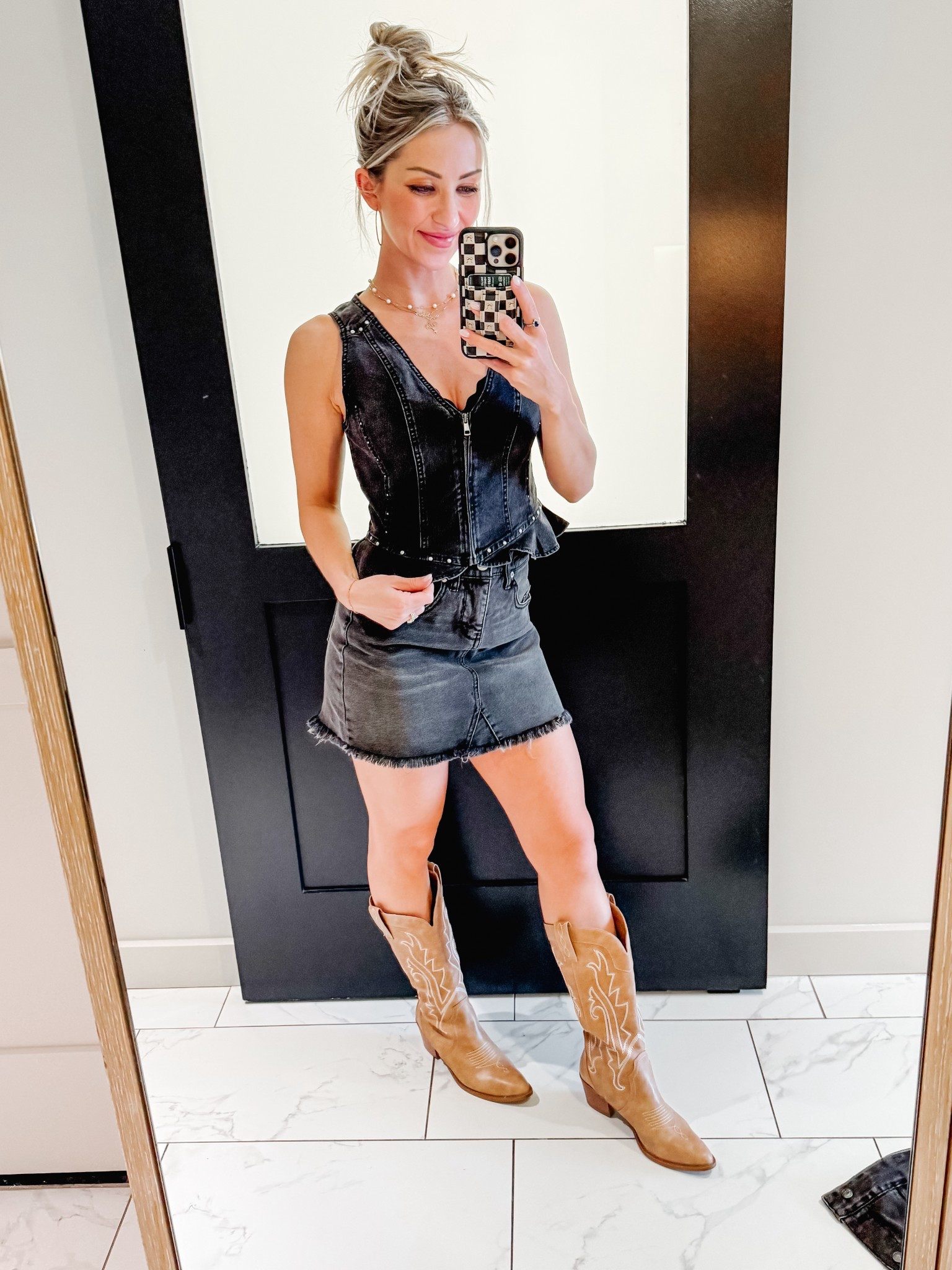 cute lil outfit for a weekend in Nashville! 🤠everything TTS, but if in beteeen sizes for shoes, I’d size up 1/2 size! 🖤 the skirt is no longer available, but I linked similar! 

#LTKStyleTip #LTKSummerEdit #LTKFindsUnder50