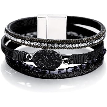 Fesciory Leopard Bracelet for Women, Boho Leather Wrap Multi-Layer Pearl Crystal Bracelet Bangle ... | Amazon (US)