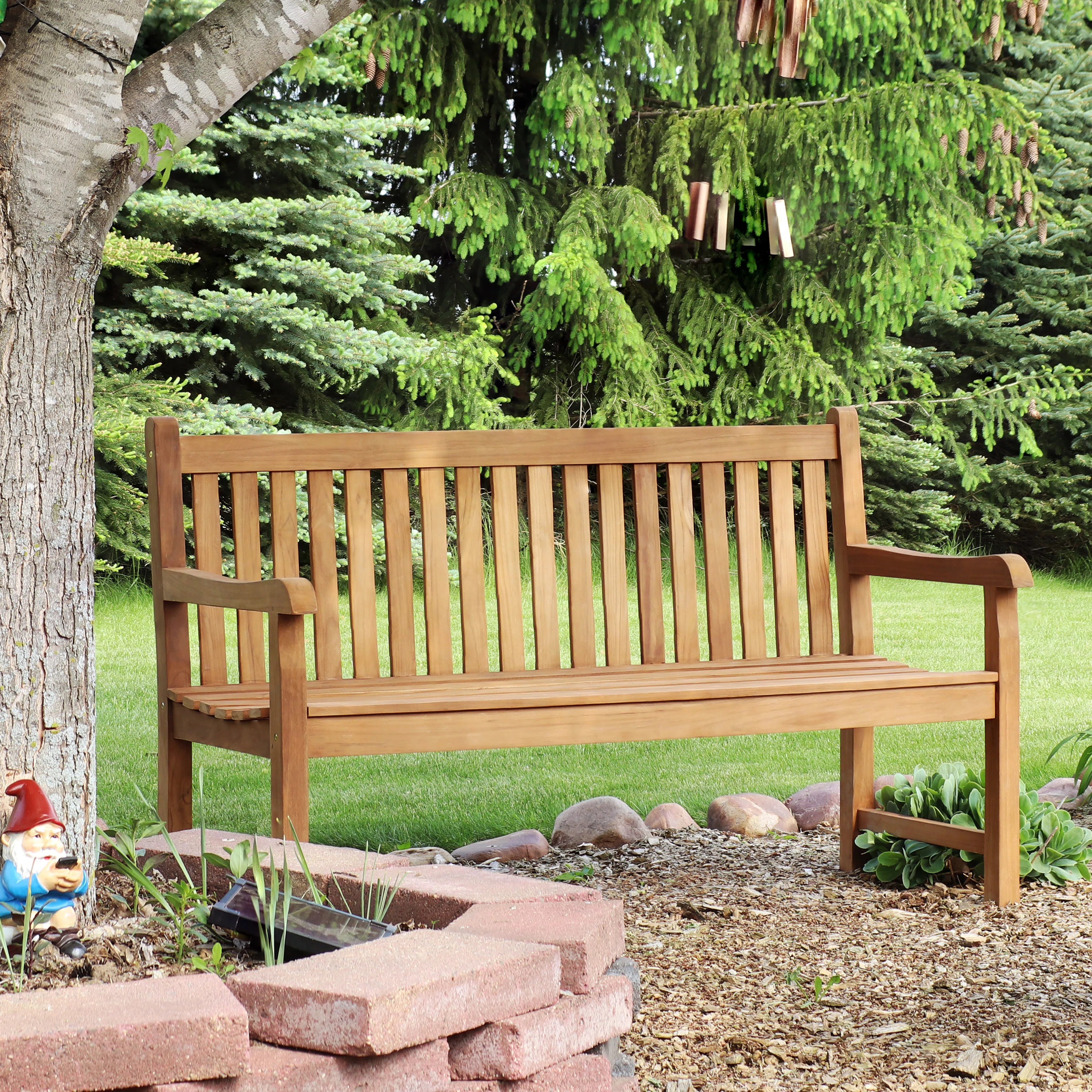 Heilman Mission-Back Teak Garden Bench | Wayfair North America