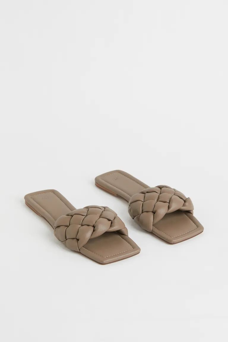 Slides in faux leather with a wide, braided foot strap and open, square toes. Faux leather lining... | H&M (US)
