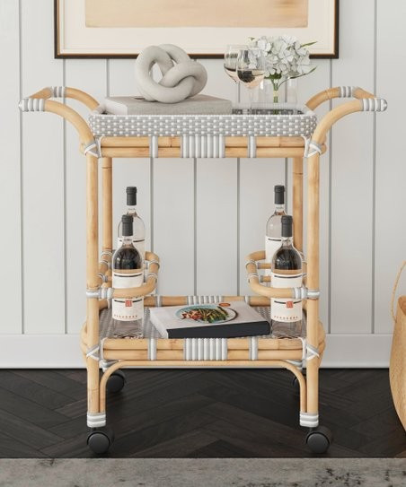 Gray & White Selena Rattan Bar Cart | Zulily