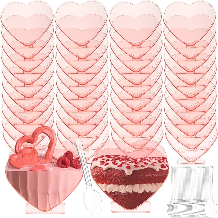 Valentine's Day Mini Dessert Cups with Spoons 2.7 oz Plastic Appetizer Cup Clear Disposable Reusa... | Amazon (US)