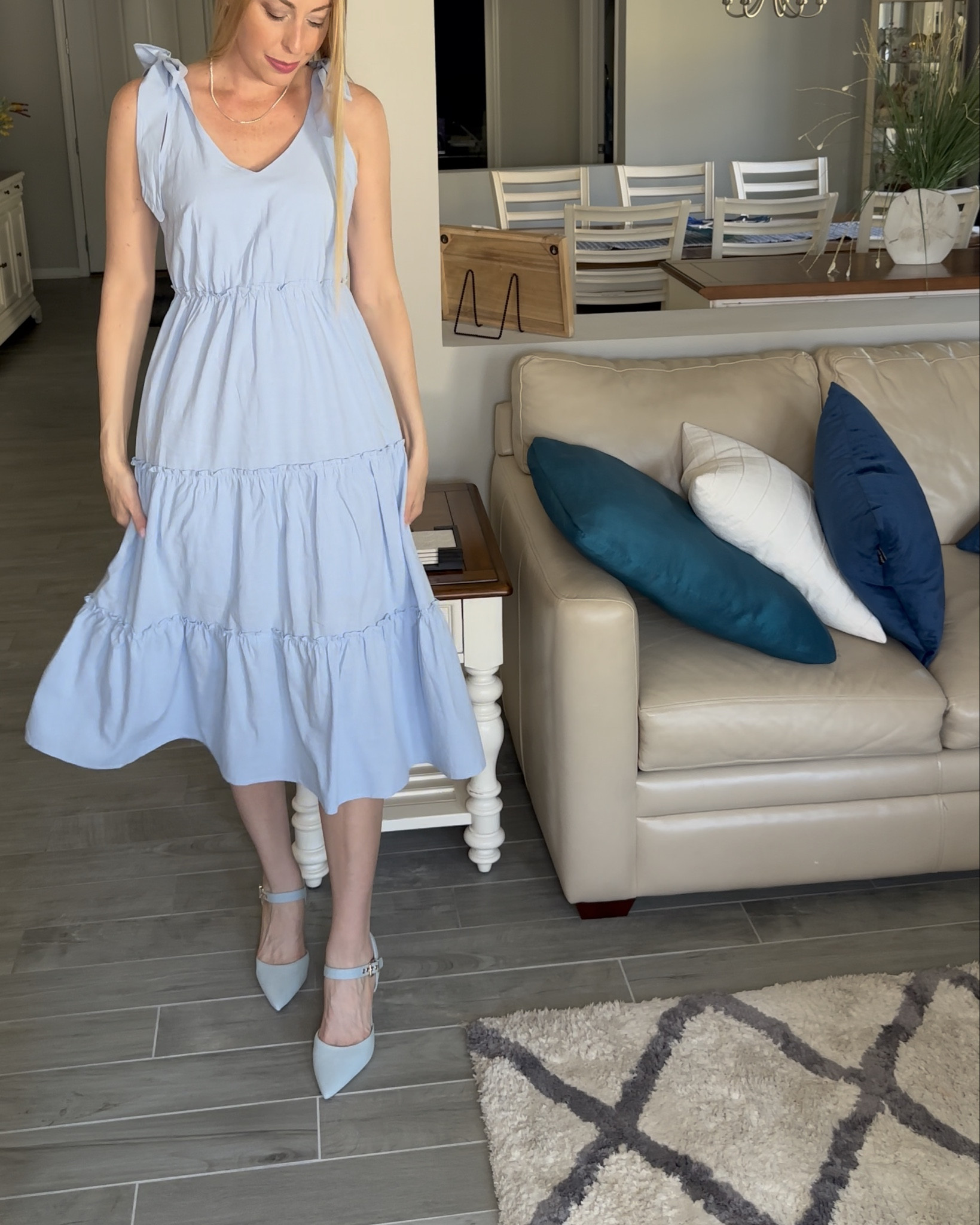 Baby blue shoulder tie dress
💙 this dress is so beautiful and fits loosely
💙 perfect to wear to weddings, brunch and more 
💙wearing small in it, I am 5’10”

#LTKWatchNow #LTKFindsUnder50 #LTKStyleTip