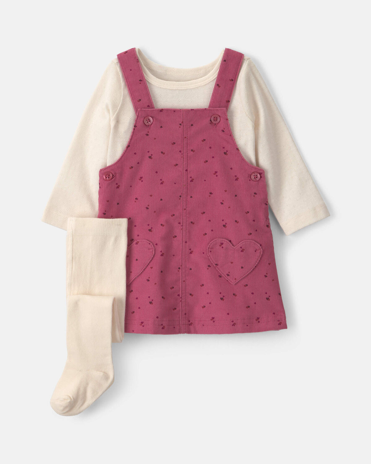 Baby Girl 3-Piece Heart Corduroy Long-Sleeve Dress Set - Pink/Cream | Carter's Inc
