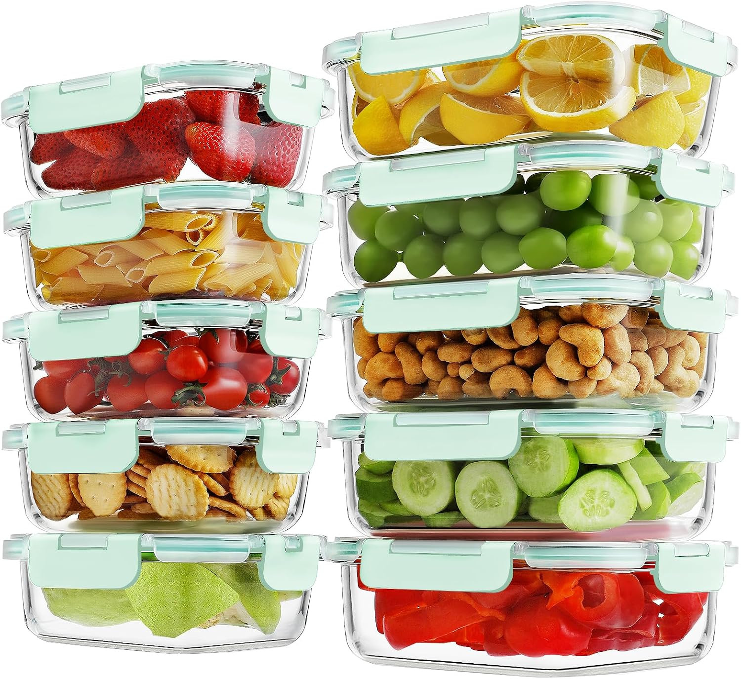 HOMBERKING 10-Pack Glass Meal Prep Containers, 36 oz/14 oz, Locking Lid Set | Amazon (US)