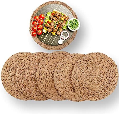 MA Woven placemats Natural Braided Water Hyacinth Wicker and Round placemats with no Slip Heat Resis | Amazon (US)