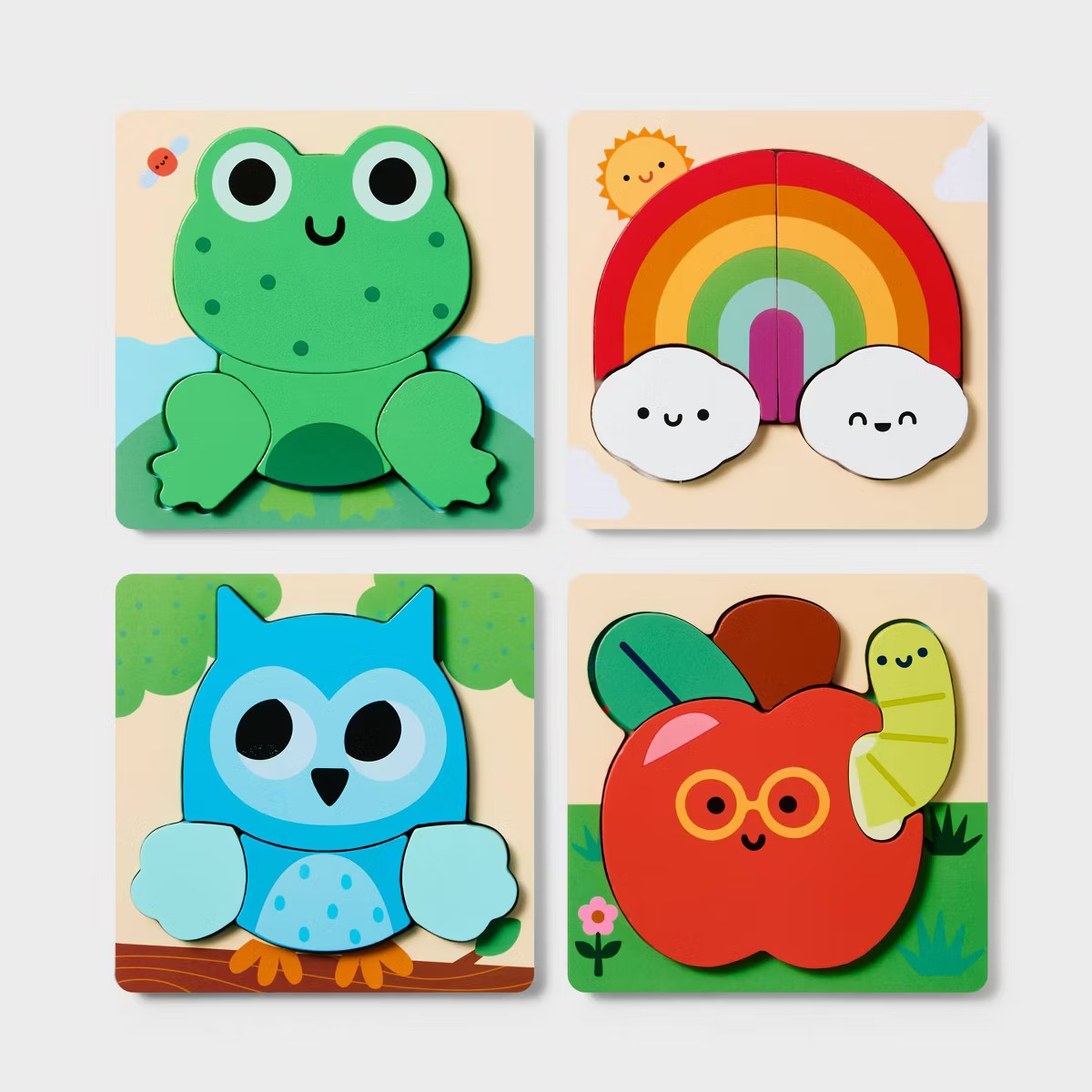 Chunky Puzzles - Gigglescape™: Wooden Puzzle Sets for Toddlers, 4 Animal Themes, Educational To... | Target
