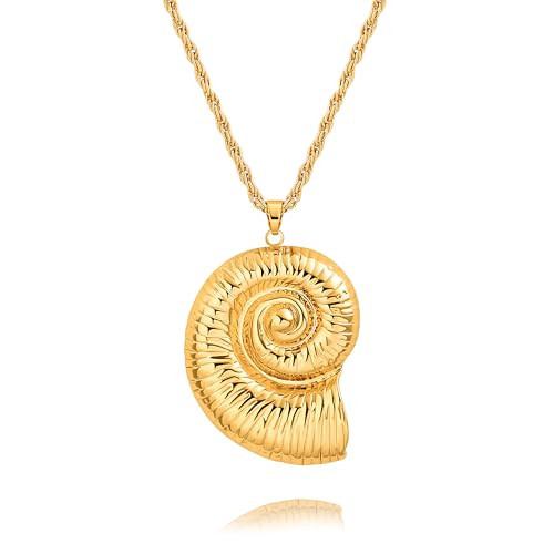 Statement Gold Conch Shell Necklace, Boho Large Pendant Sea Shell Necklace, Adjustable Beach Summer Jewelry | Amazon (US)