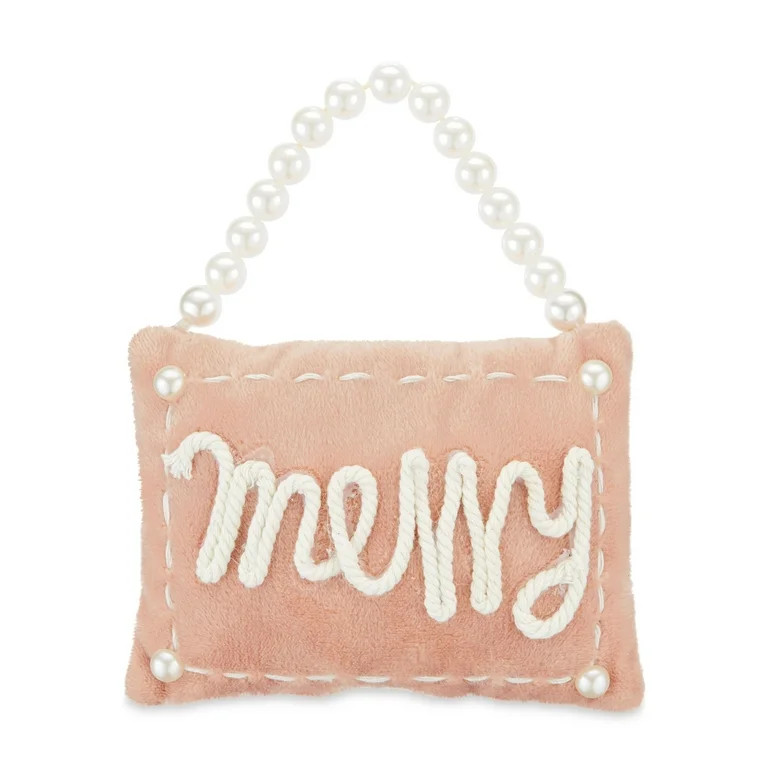 Blushful Pink Merry Polyester Pillow with Pearl Christmas Ornament 1pc, by Holiday Time | Walmart (US)