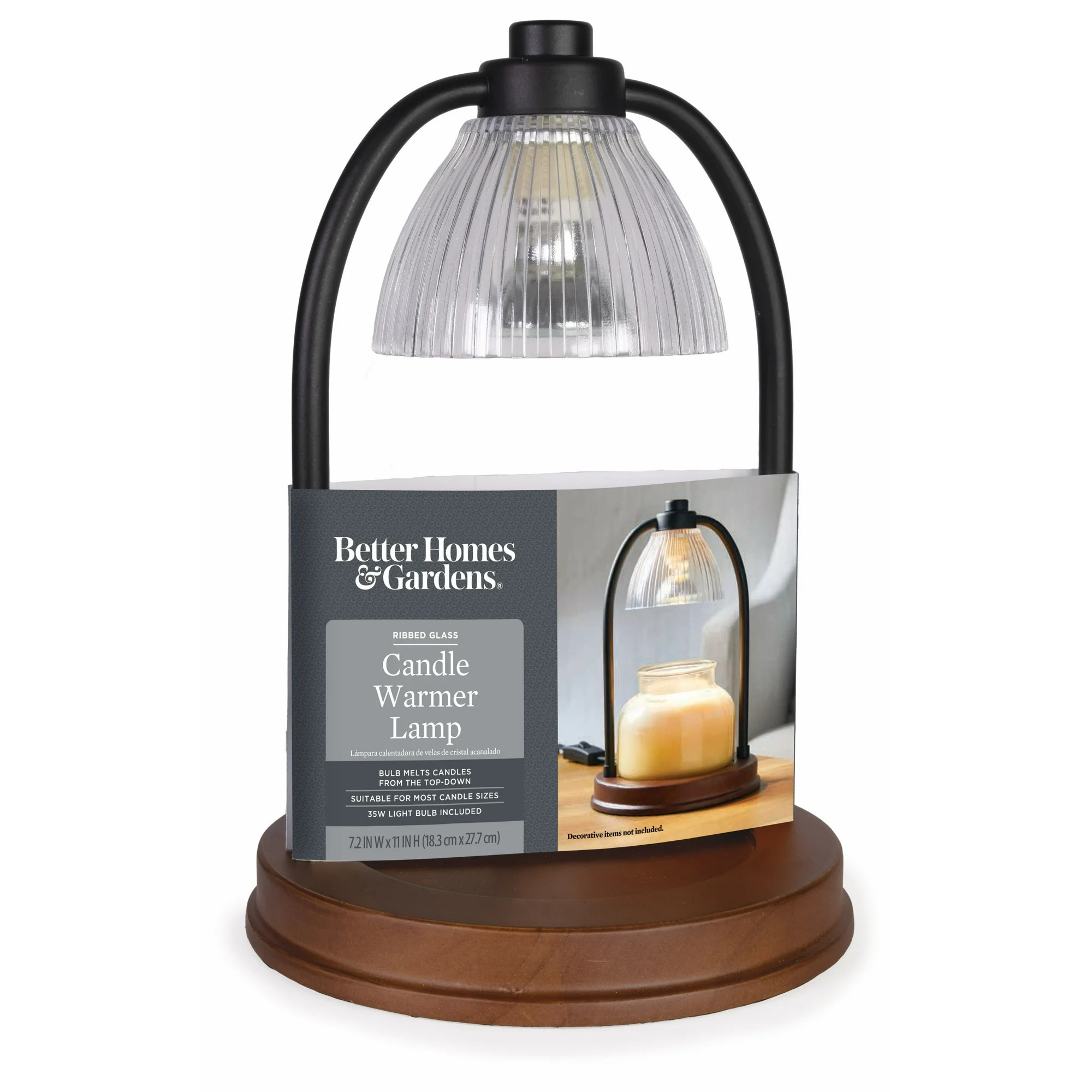 Better Homes & Gardens Candle Warmer Lamp, Black Ribbed Glass | Walmart (US)