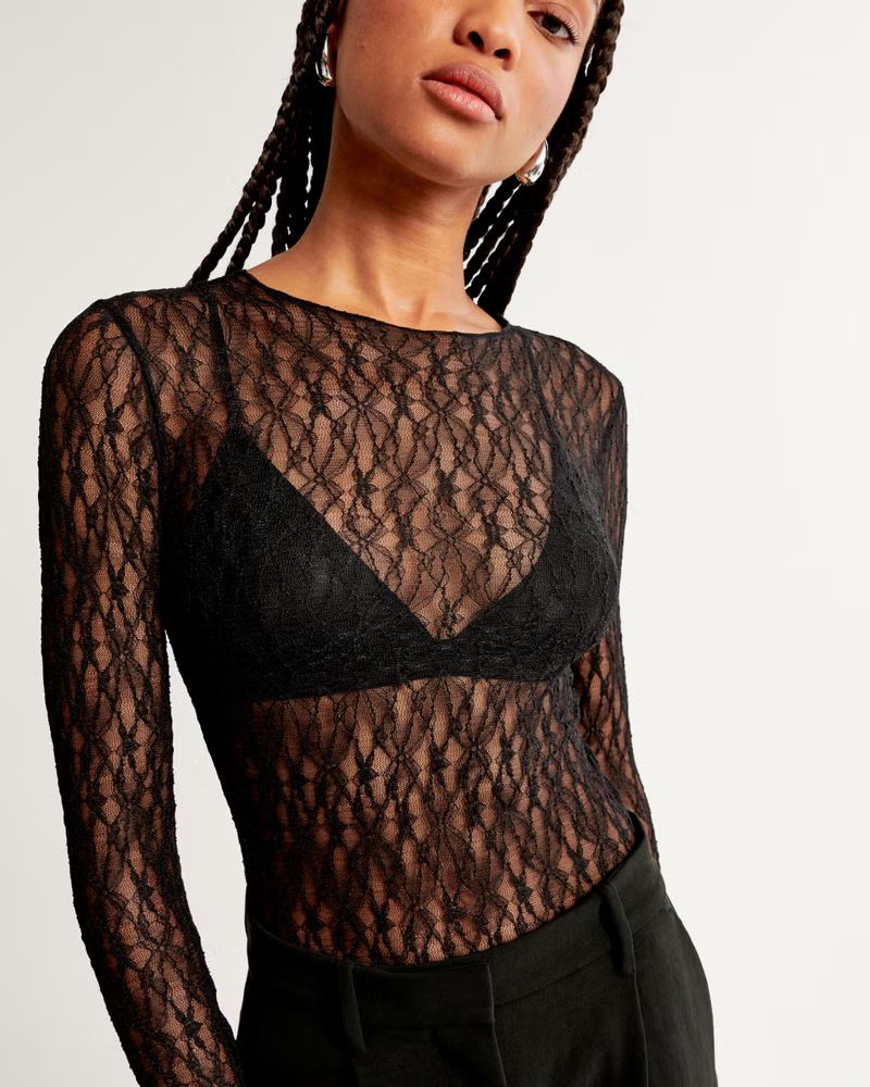Long-Sleeve Tuckable Lace Top | Abercrombie & Fitch (US)