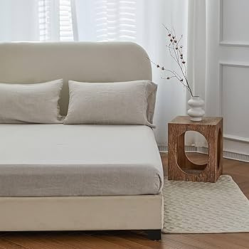 Simple&Opulence 100% Linen Fitted Sheet (1 Piece) Mattress Cover, Natural Belgian Flax-King Size,... | Amazon (US)