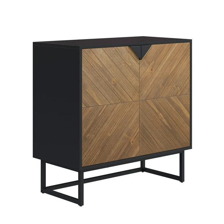 Nathan James Enloe Brushed Fir Rustic Doors Black Metal Frame Base Modern Accent Storage Cabinet ... | Walmart (US)