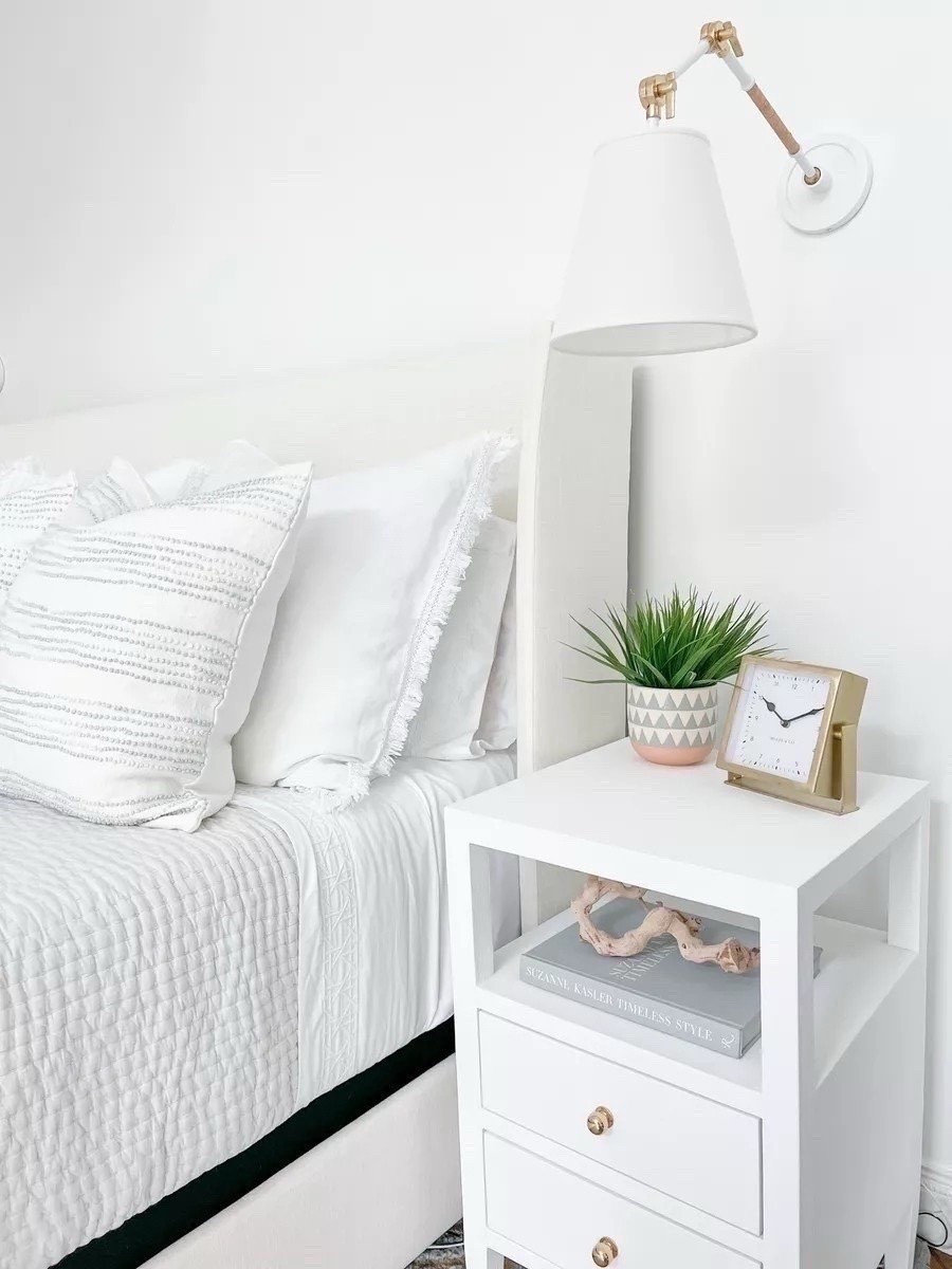 I took my time finding pieces that I loved for my own bedroom refresh, and couldn’t be happier with our bed and nightstands from Wayfair! Also linked two additional nightstands that have a similar look, but that have a lower price point! 
------
coastal home decor, coastal decor, coastal bedroom furniture, coastal nightstands, nightstands with drawers, 2-drawer nightstand, nightstands with shelves, white nightstands, designer looks for less, bedroom side tables, coastal beds, queen beds, king beds, white upholstered beds, beach house bedroom ideas