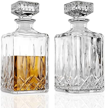 Glass Whiskey Decanter Set Of 2, 800ml Liquor Decanter with Airtight Stopper for Scotch, Liquor, ... | Amazon (US)