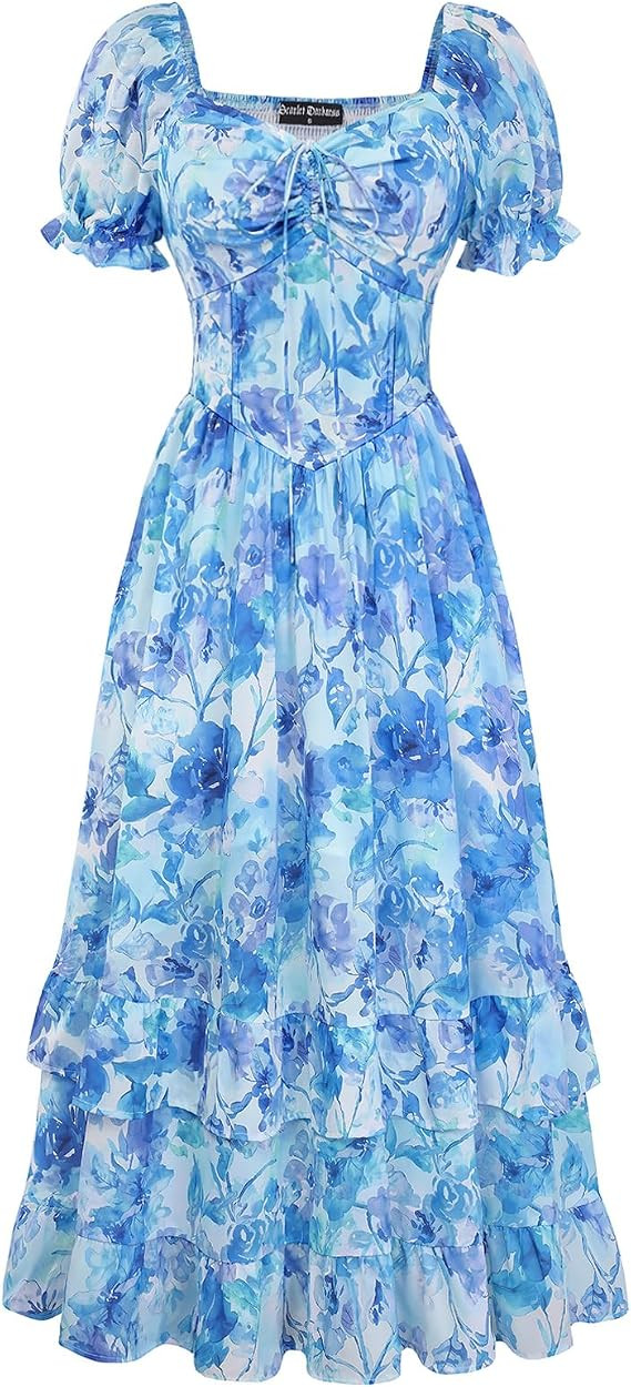 Scarlet Darkness Women Floral Maxi Dress Puff Sleeve Tea Party Corset Dress | Pockets, Ruched Bus... | Amazon (US)