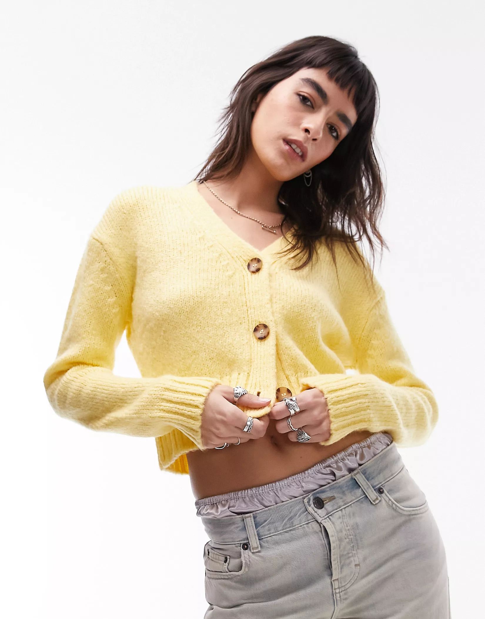 Topshop knitted v-neck cardigan in lemon | ASOS (Global)