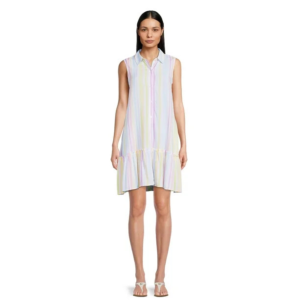 Time and Tru Women's Sleeveless Shirt Dress - Walmart.com | Walmart (US)