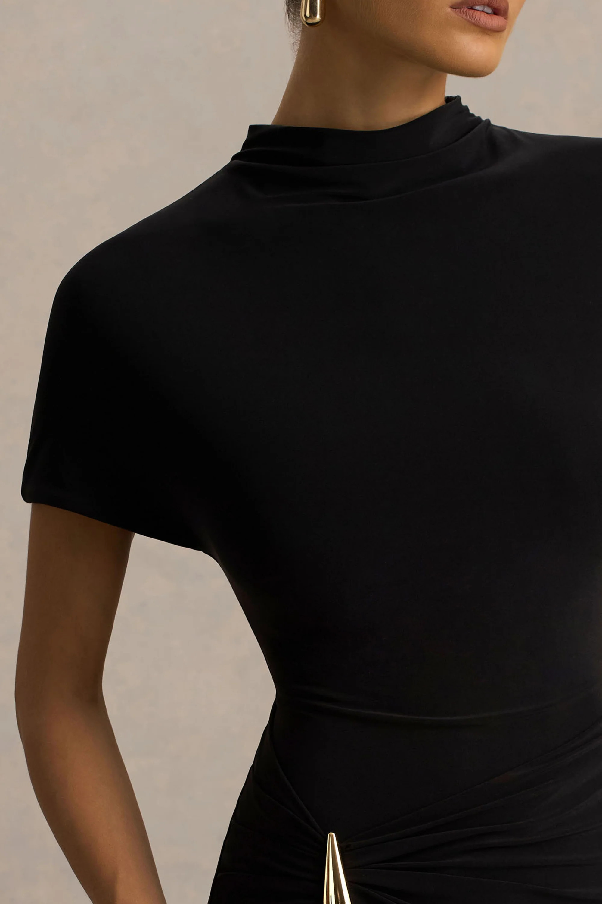 Arlena  Black High-Neck Wrapped Maxi Dress | Club L London