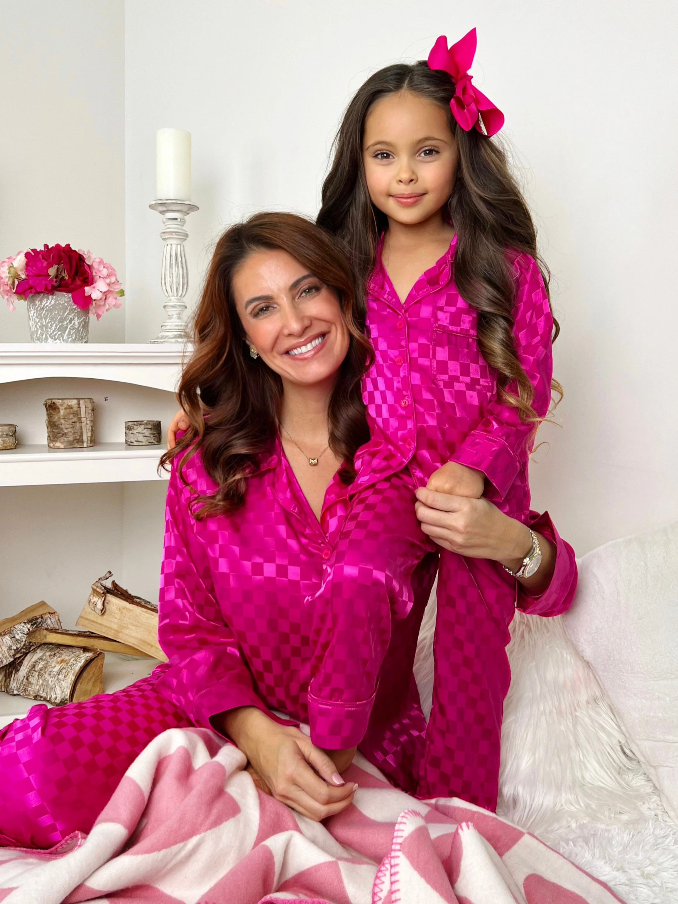 Mommy & Me Loved By You Silky Checkered Pajama Set | Mia Belle Girls