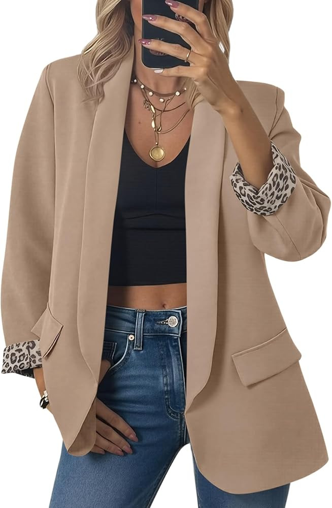 Cicy Bell Womens Business Casual Blazer Shawl Collar Work Long Sleeve Leopard Open Front Oversize... | Amazon (US)