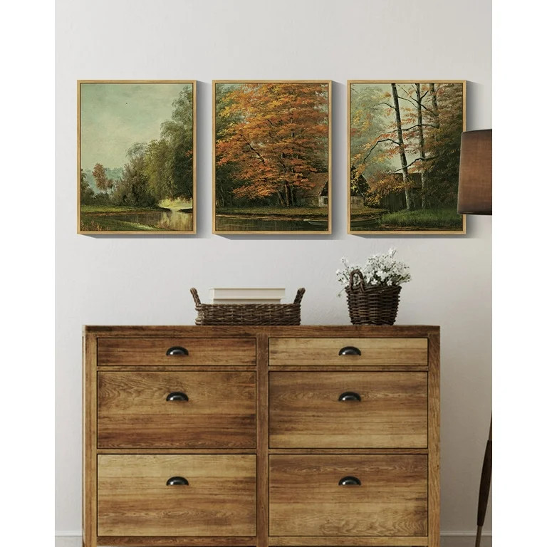 Countryside 11x14in3pcs Natural Framed River Vintage Landscape Wall Art Retro Classic Farmhouse P... | Walmart (US)