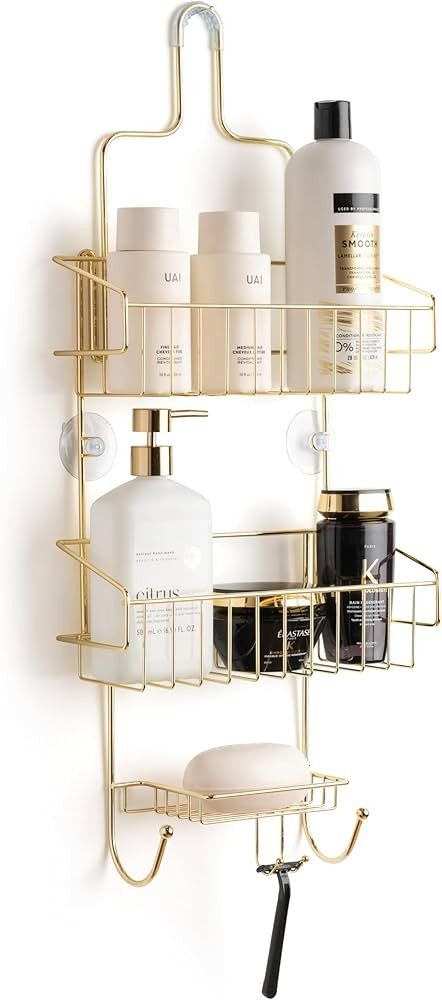 SIMPLI COZY Iron Gold Shower Caddy – No Drilling Required – Two-Tier Storage – Razor & Loof... | Amazon (US)