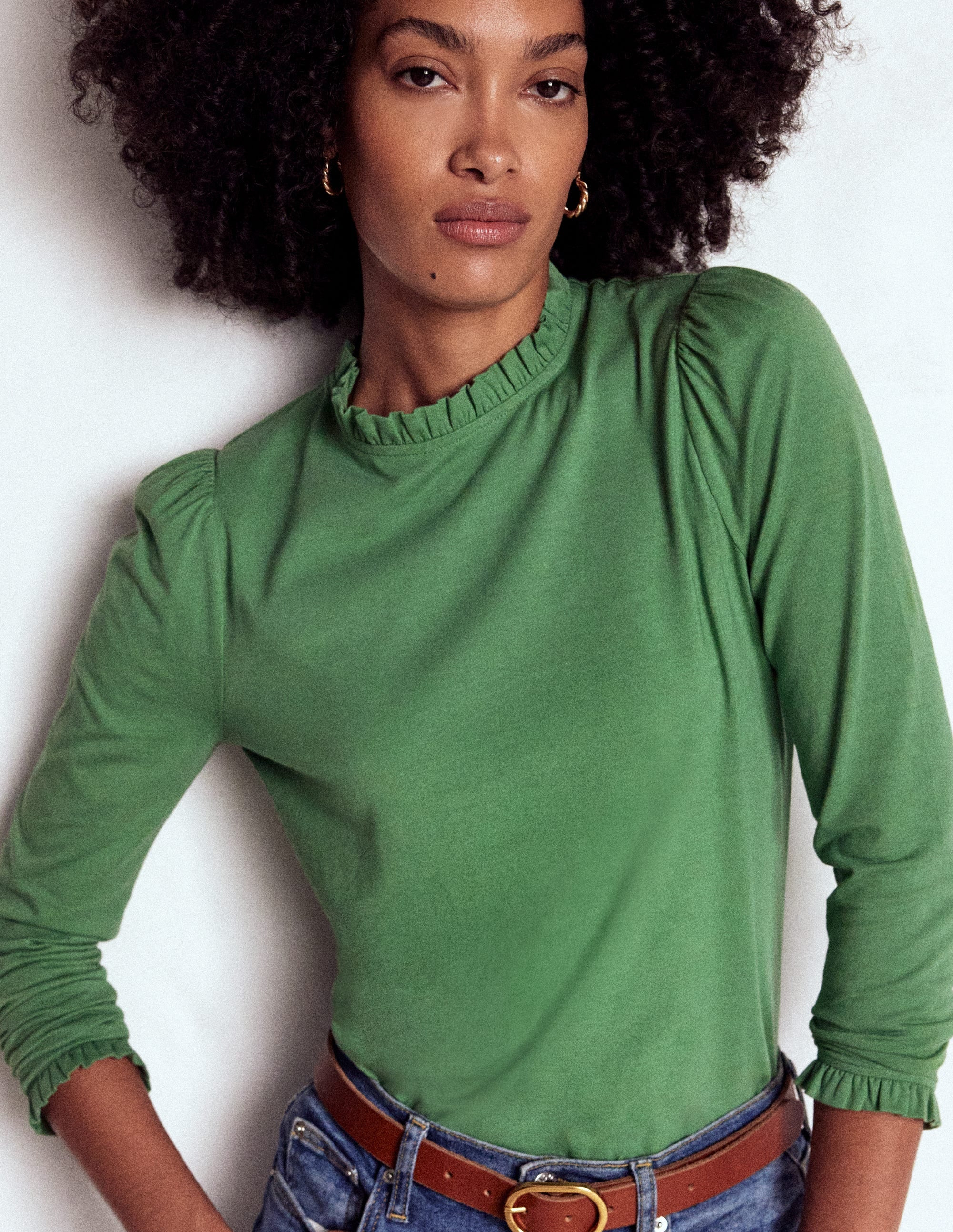 Supersoft Frill Detail Top-Newt Green | Boden UK
