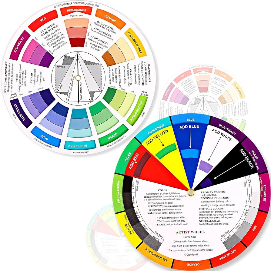 2 Pieces Color Wheel, Paint Mixing Learning Guide Art Teaching Tool Color Wheels for Makeup Blend... | Amazon (US)