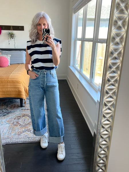 Today’s Outfit… fun jeans and a striped tank! Easy, effortless style 💙
Citizens of Humanity, cuffed jeans, wide leg jeans, striped tank top, stripes, Evereve style


#LTKstyletip #LTKfindsunder100