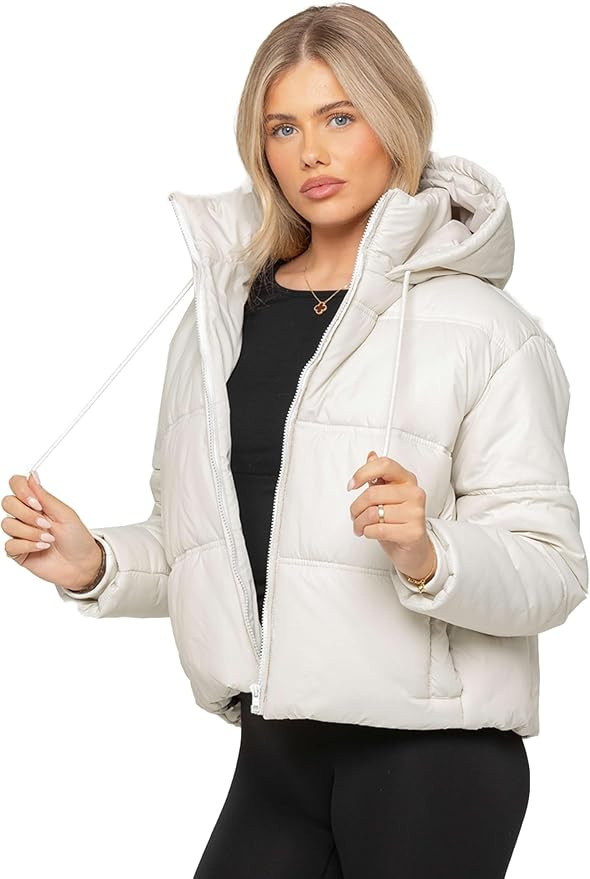 989Zé ENZO Womens Padded Jacket Long Sleeve Zip Up High Neck Puffer Jacket with Hood and Pockets | Amazon (UK)