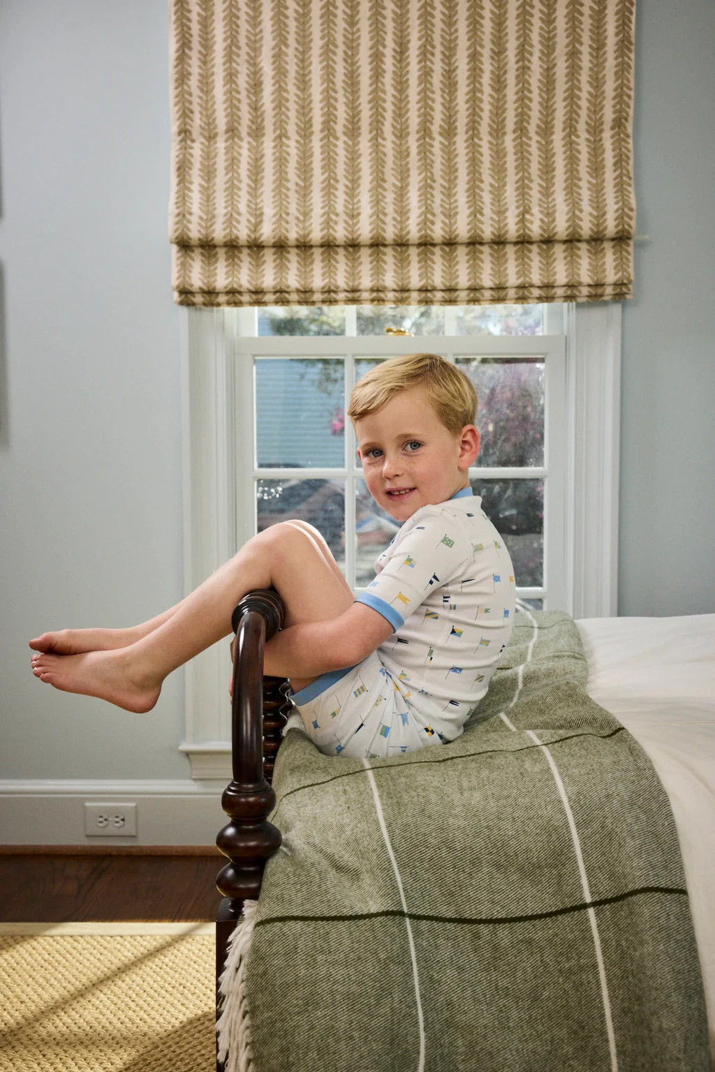 Kids Shorts Set in Baltic Blue Nautical Flags | Lake Pajamas