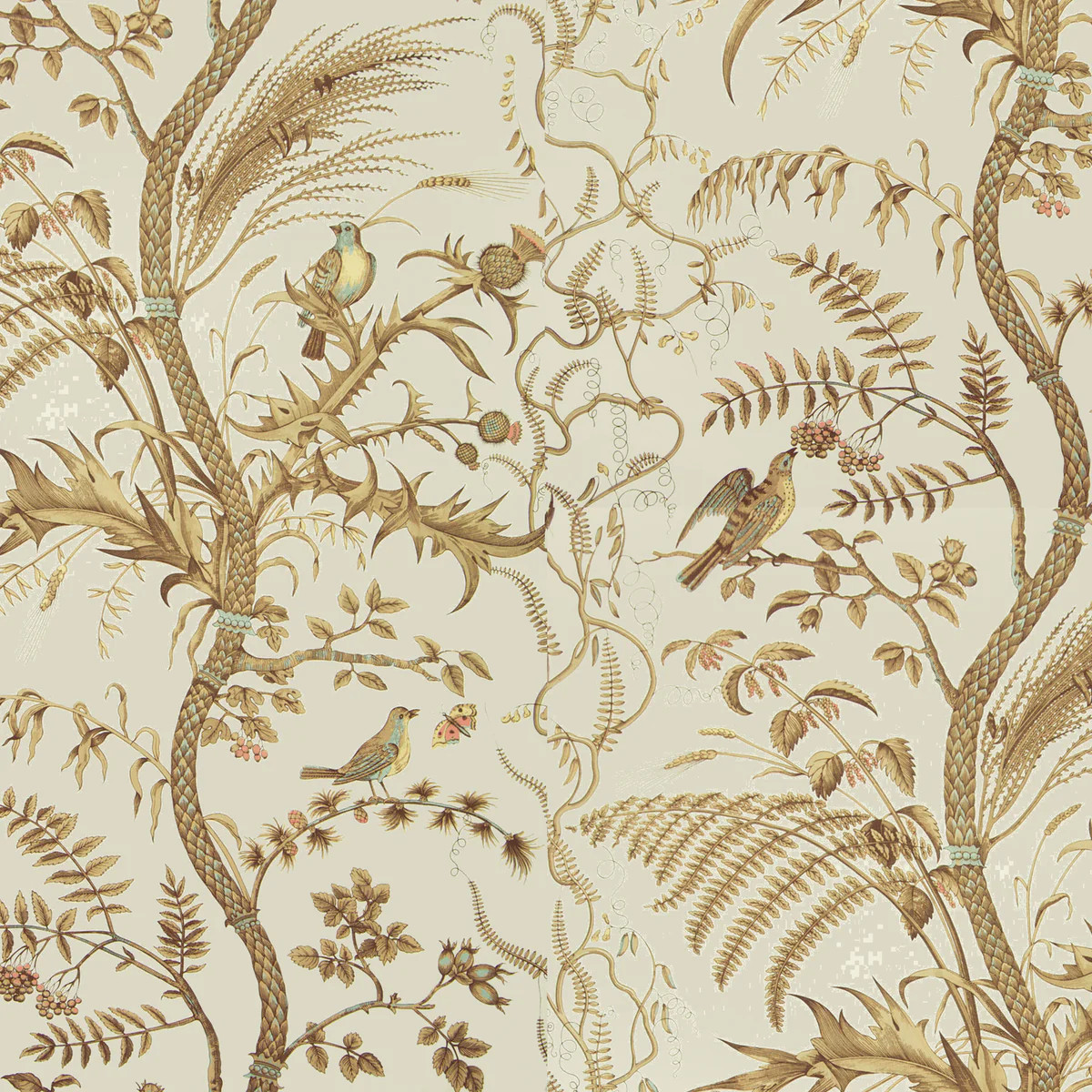 Brunschwig & Fils Bird And Thistle Beige Wallpaper | DecoratorsBest