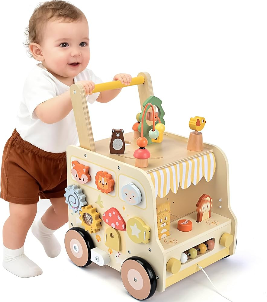 Wooden Activity Cube Push Walker, Wooden Baby Walker, Montessori Toys for Babies 10-12 Months 1 2... | Amazon (US)