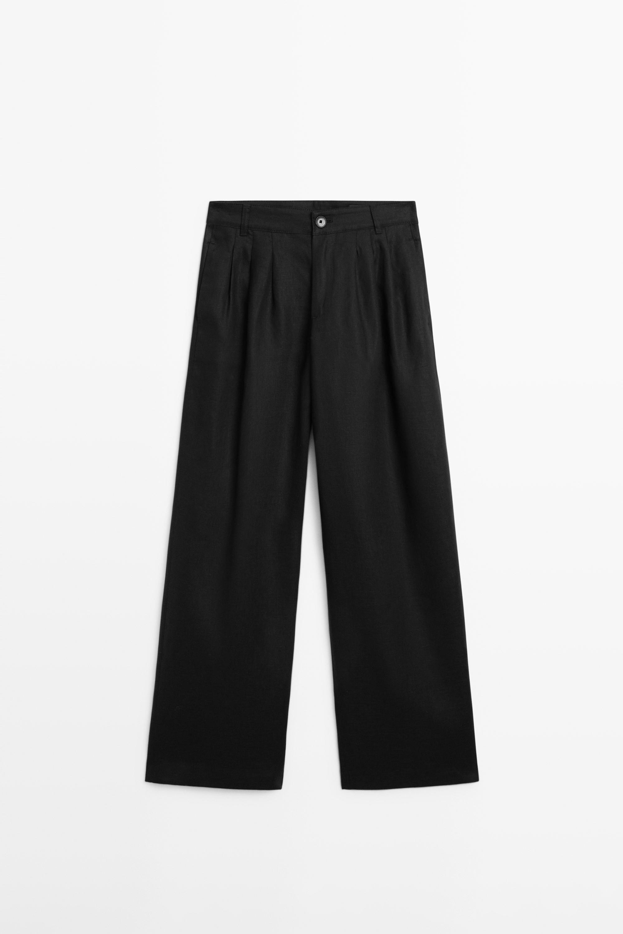 Wide-leg pleated linen trousers | Massimo Dutti US