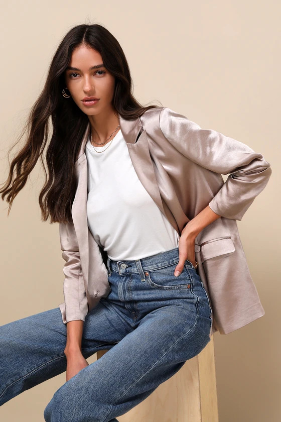 Distinct Sophistication Taupe Satin Oversized Blazer | Lulus (US)