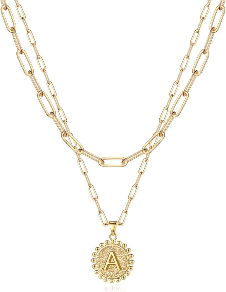 Yoosteel Gold Initial Necklaces for Women Girls, 14K Gold Plated Dainty Layering Paperclip Link C... | Amazon (US)