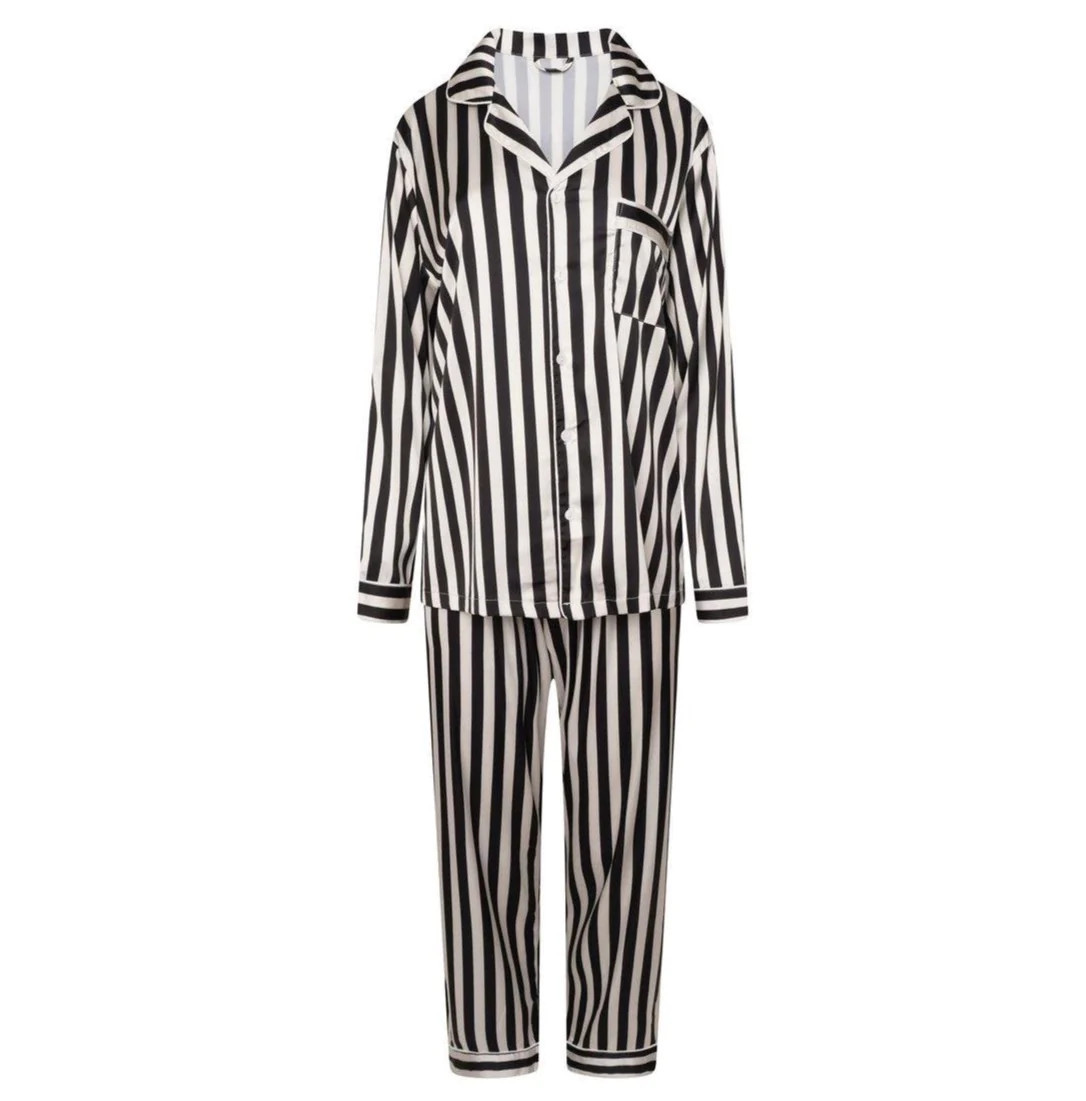 Satin Stripe Pyjama Trouser Set -Black | The NAP Co