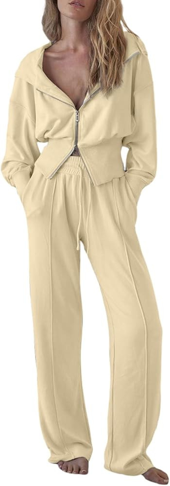 Herseas Womens 2 Piece Casual Outfit Workout Hoodie Sweatsuits with Sweatpant Travel Airport Trac... | Amazon (US)