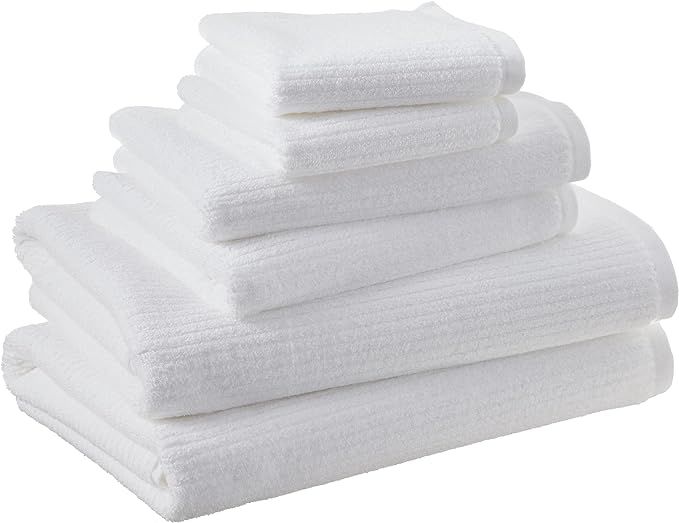 Amazon Aware 100% Organic Cotton Ribbed Bath Towels - 6-Piece Set, White | Amazon (US)