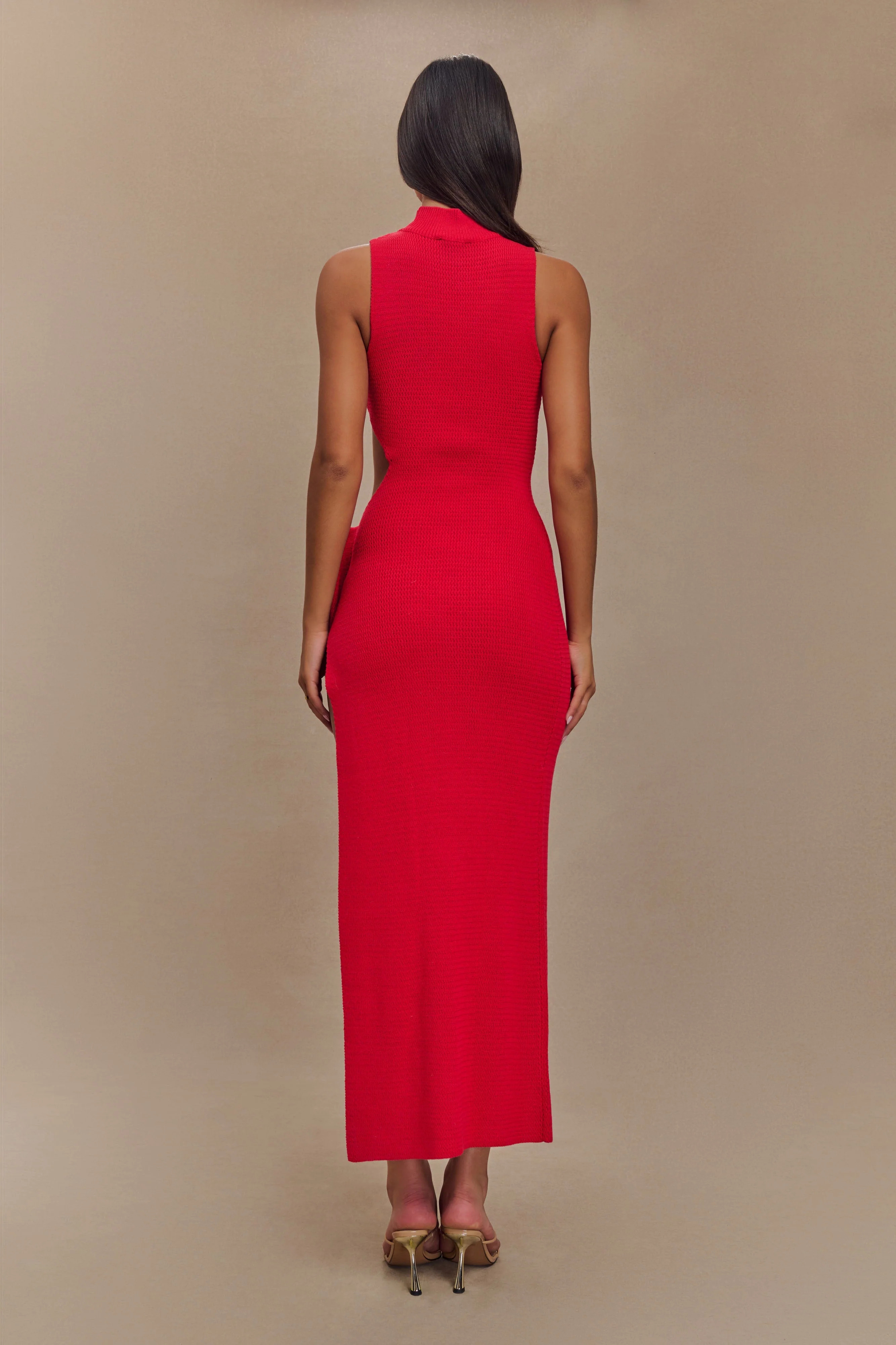 Stephanie Cut Out Knit Maxi Dress - Red | MESHKI US